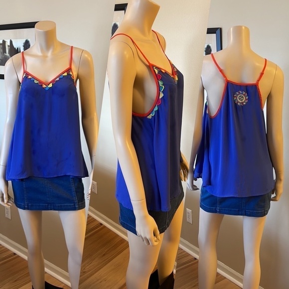 THML Blue Embroidered Strapy Swing Style Top. D/66/A1268 - Picture 1 of 5